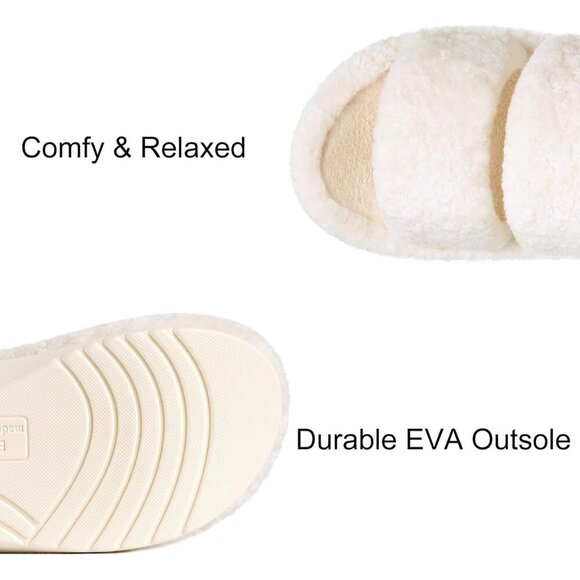 Women's White Fuzzy House Slippers with Moderate Arch Support Open Toe Cozy - Picture 6 of 6